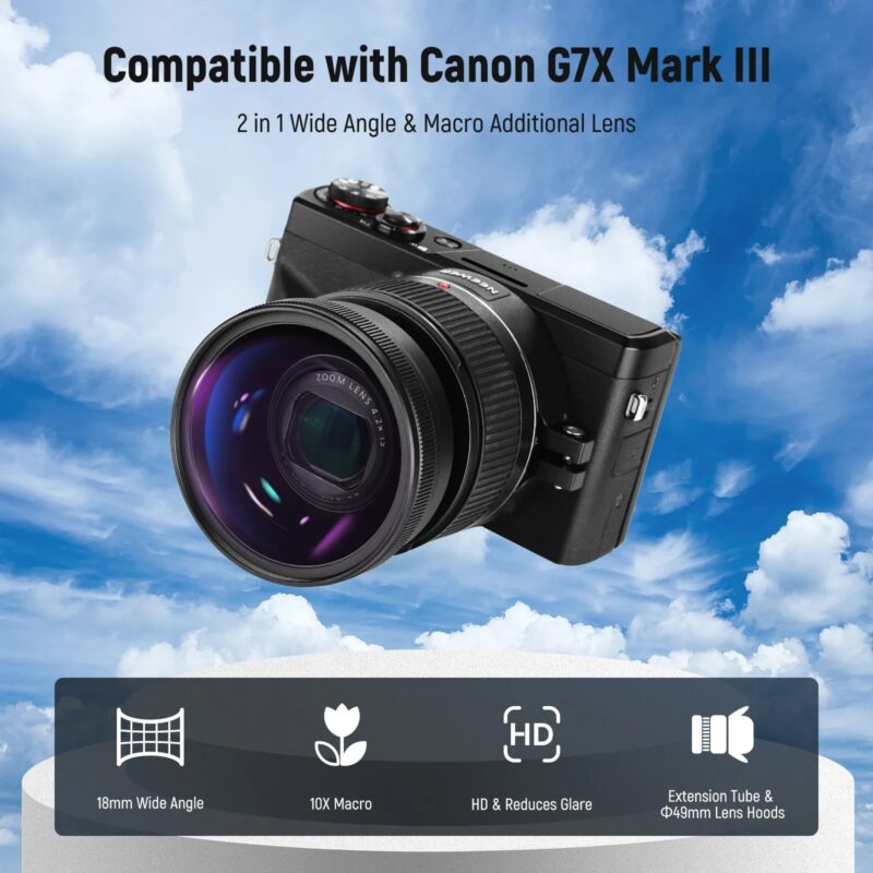 NEEWER Wide Angle Lens Compatible With Canon G7X Mark III Camera, 2 In 1 18mm HD Wide Angle & 10x Macro Additional Lens - Image 3