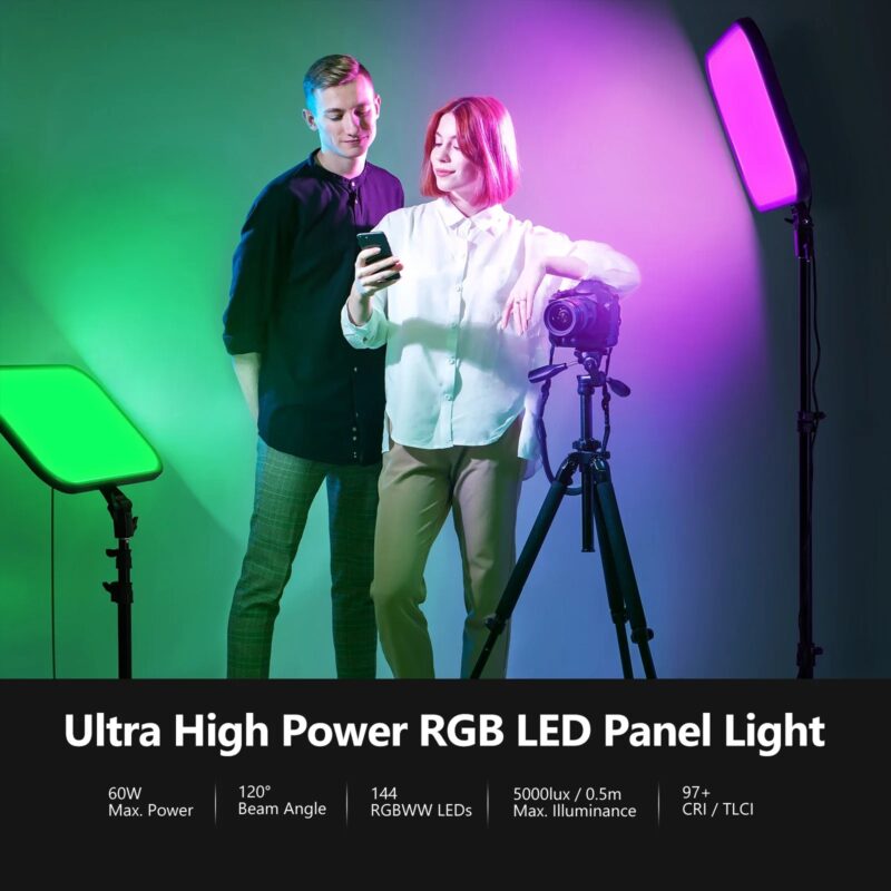 NEEWER 18.3" RGB LED Video Light Panel With App Control Stand Kit 2 Packs, 360° Full Color,60W Dimmable 2500K~8500K RGB168 LED - Image 3