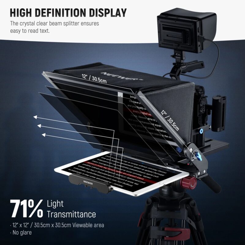 NEEWER Teleprompter X17 II With RT113 Remote/APP Control, 17" HD Beamsplitter All Metal Frame Upgraded Camera Mount QR Plate - Image 3