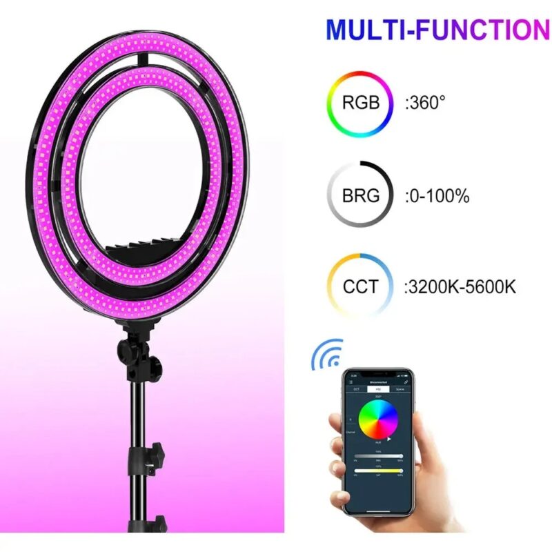 GVM 18" Selfie Ring Light 50W Double-Layer LED RGB Camera Light Ring For YouTube/Live Broadcast With Tripod Stand Lamp - Image 5