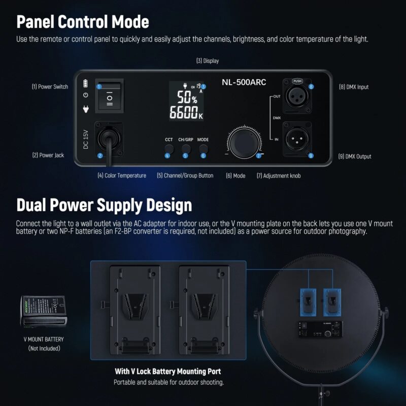 NEEWER Round Panel Video Light With 2.4G & DMX Control, 24inch 120W Bi-Color Edge Lit LED Flapjack Light With Bag-NL-500ARC/NL-360ARC/NL-200ARC - Image 6