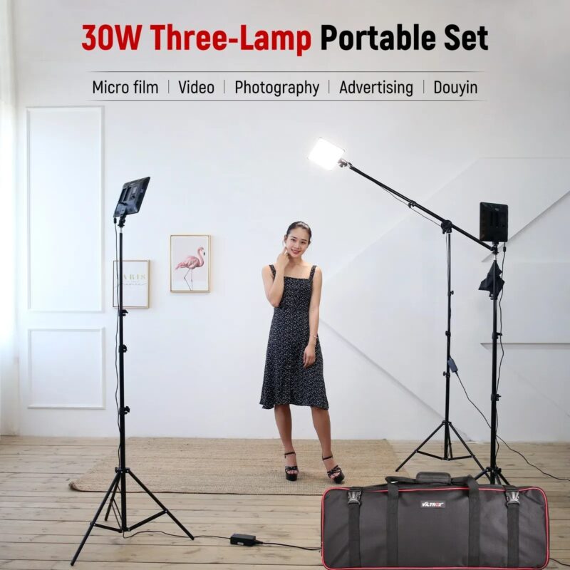 VILROX 30W VL-200T Bi-color Dimmable Wireless Remote LED Video Light Panel Lighting Kit+75" Light Stand for Studio Shooting - Image 6