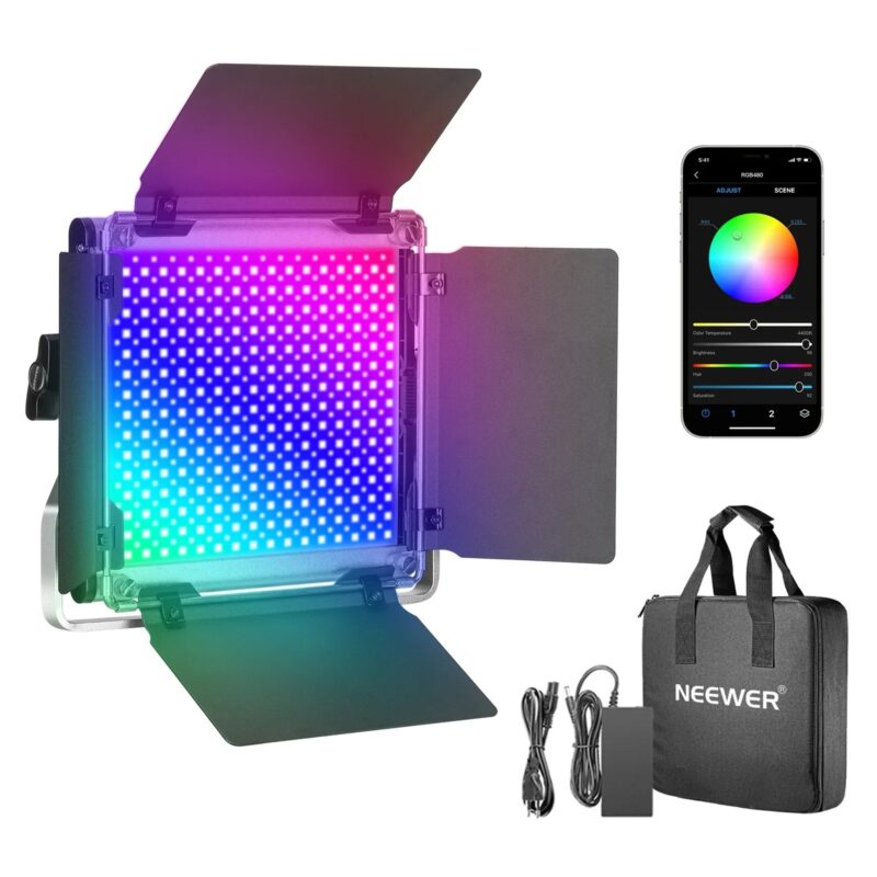 Neewer 480 RGB Led Light With APP Control, 480 SMD LEDs CRI95/0-360 Adjustable Colors With LCD Screen/U Bracket For Photography - Image 2