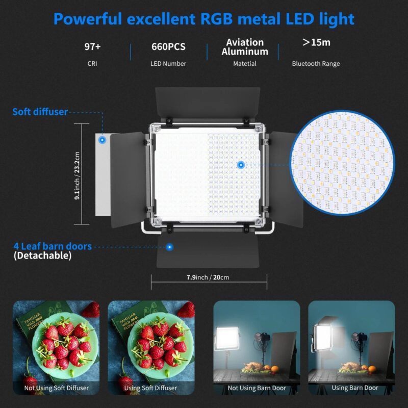 Neewer 660 RGB Led Light With APP Control, 660 SMD LEDs CRI95/3200K-5600K/Brightness 0-100%/0-360 Adjustable Colors/9 Applicable - Image 3