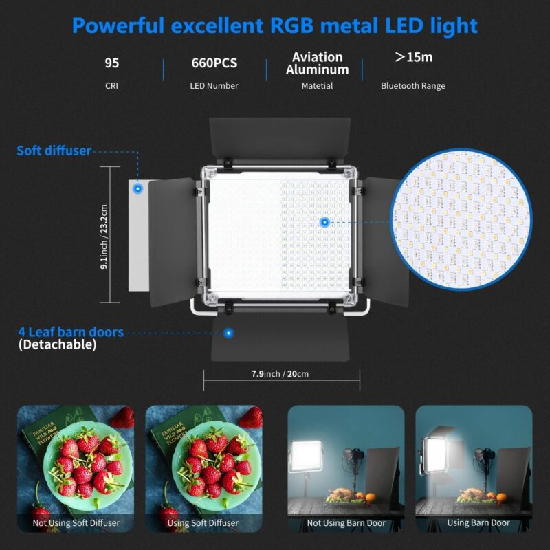 Neewer 660 RGB Led Light With APP Control, Photography Video Lighting Kit With Stands And Bag, 660 SMD LEDs CRI95 - Image 3