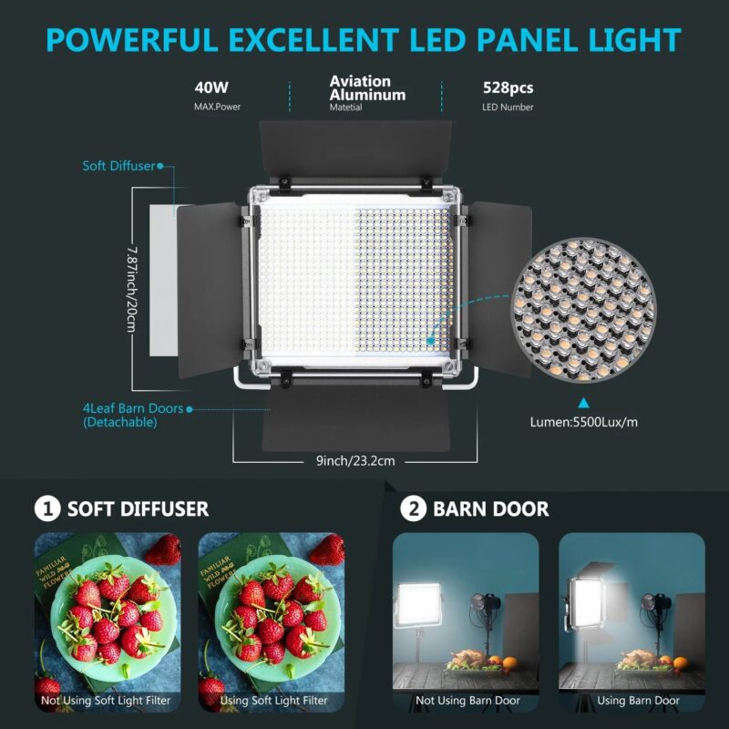 Neewer 530 LED Video Light, Dimmable Bi-Color Photography Lighting Kit With APP Intelligent Control System Professional - Image 3