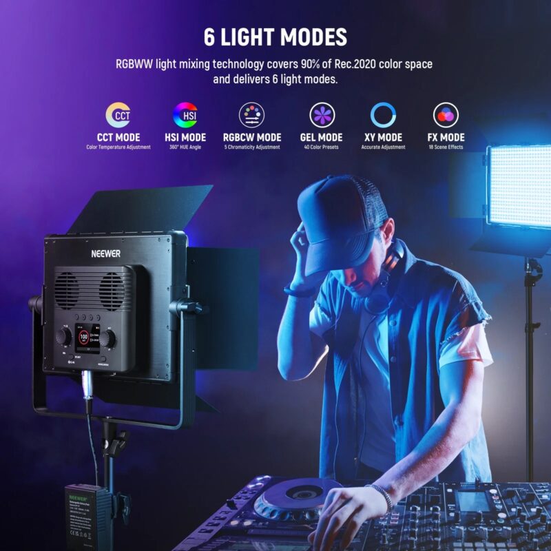 NEEWER PL60C RGB LED Panel Video Light APP/2.4G/DMX Control, 60W 23000Lux/0.5m 2500K-10000K RGBCW Pro Photography Studio - Image 4