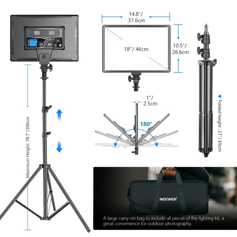 Neewer 90W LED Video Lighting With 2.4G Wireless Remote Kit:2-Pack Dimmable Bi-Color 18" LED Panel+ Light Stand,45W 4800LM CRI95 - Image 4