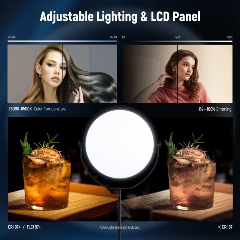 NEEWER Round Panel Video Light With 2.4G & DMX Control, 24inch 120W Bi-Color Edge Lit LED Flapjack Light With Bag & 2.4G Remote - Image 4