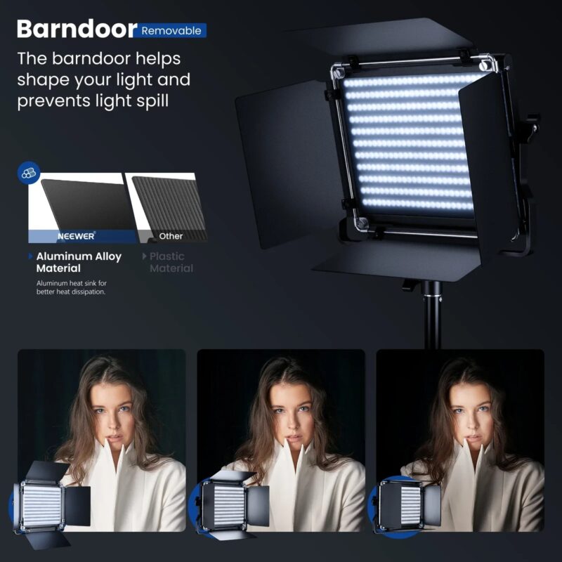 Neewer 2 Pieces Bi-color 660 LED Video Light And Stand Kit Includes:(2)3200-5600K CRI 96+ Dimmable Light With U Bracket Barndoor - Image 4