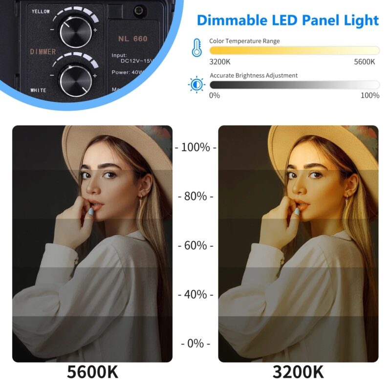 Neewer Metal Bi-Color LED Video Light For YouTube, Product Photography, Video Shooting, Durable Metal Frame, Dimmable 660 Beads - Image 5