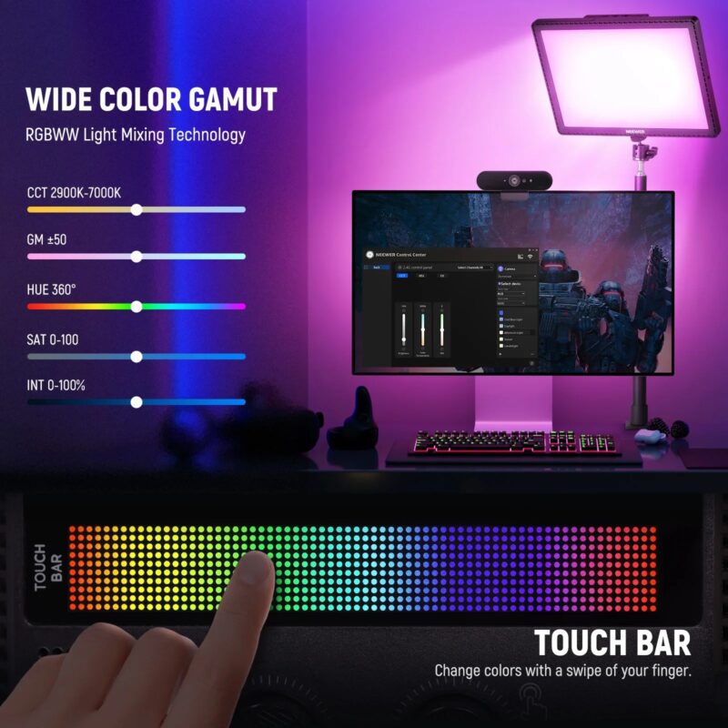 NEEWER GL1C RGB 15.5" Key Light, 48W Edge Lit Soft LED Video Panel Streaming Gaming Lighting With 2.4G PC/Mac IOS/Android - Image 5