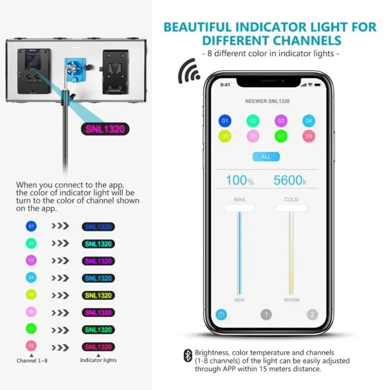 Neewer 1320 LED Video Light With APP Intelligent Control System, Dimmable Bi-Color Photography Lighting Kit 3200K-5600K - Image 5