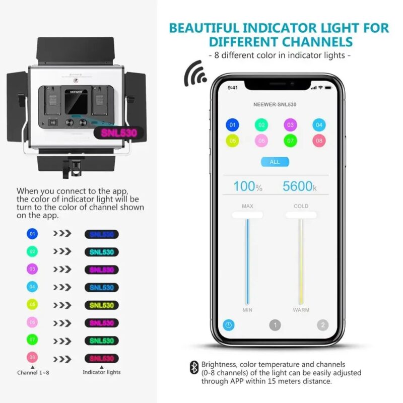 Neewer 2 Packs 530 LED Video Light, Metal Dimmable Bi-Color 3200K-5600K Photography Lighting With APP Intelligent Control System - Image 6