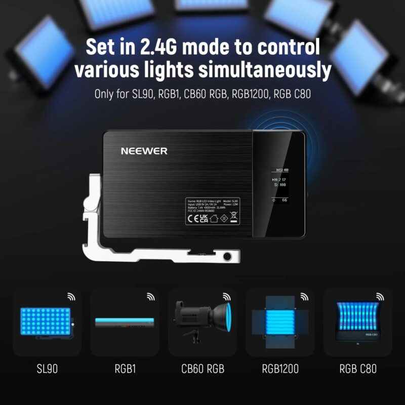 NEEWER SL90 RGB Video Light， 12W 4300mAh Rechargeable Battery Full Color 18 Light Effects， LED Camera Light， App & 2.4G Control - Image 7