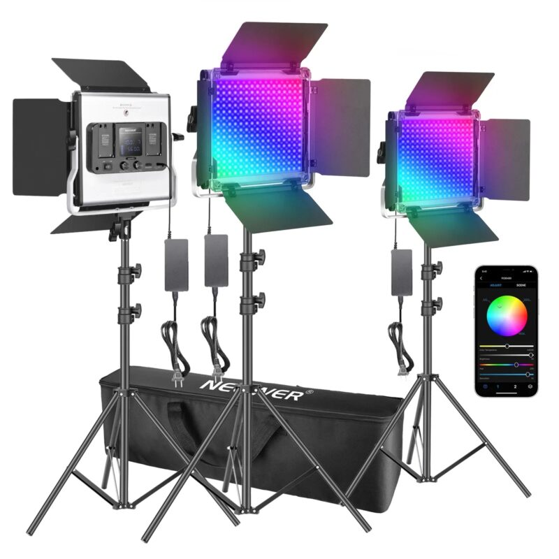 Neewer 3 Packs 480 RGB Led Light With APP Control, Photography Video Lighting Kit With Stands And Bag, 480 SMD LEDs CRI95/3200K - Image 8