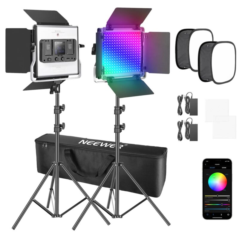 Neewer 480 RGB Led Light With APP Control, 480 SMD LEDs CRI95/0-360 Adjustable Colors With LCD Screen/U Bracket For Photography - Image 9