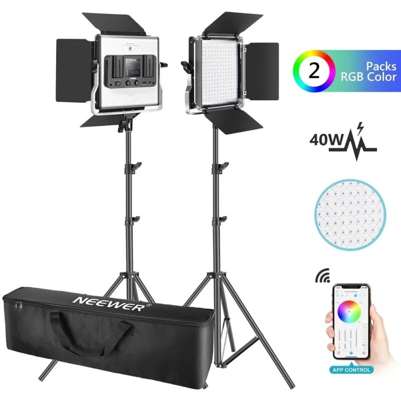 Neewer 660 RGB Led Light With APP Control, Photography Video Lighting Kit With Stands And Bag, 660 SMD LEDs CRI95 - Image 9