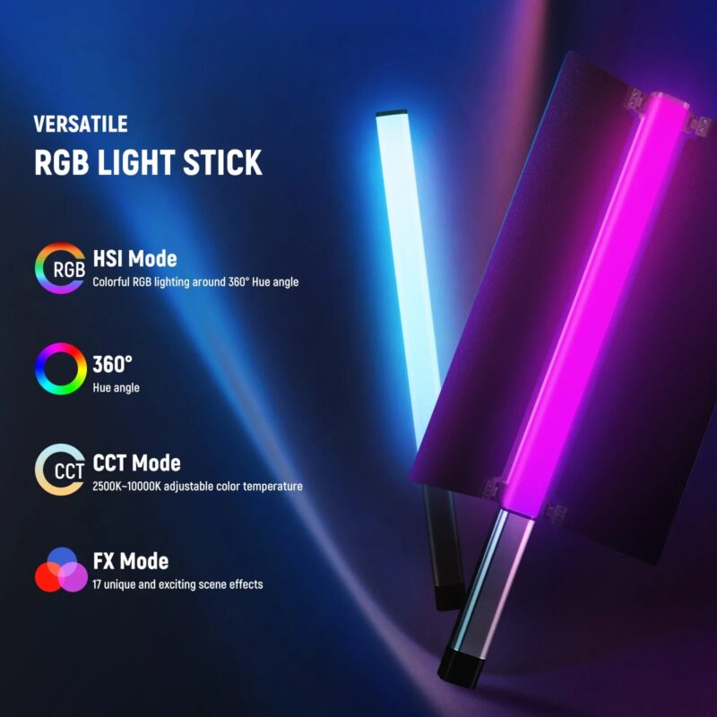 NEEWER CL124 RGB Handheld LED Light Stick Light Wand With APP Control & Metal Barndoor, 360°Full Color 16W 2500K-10000K CRI97+ - Image 3