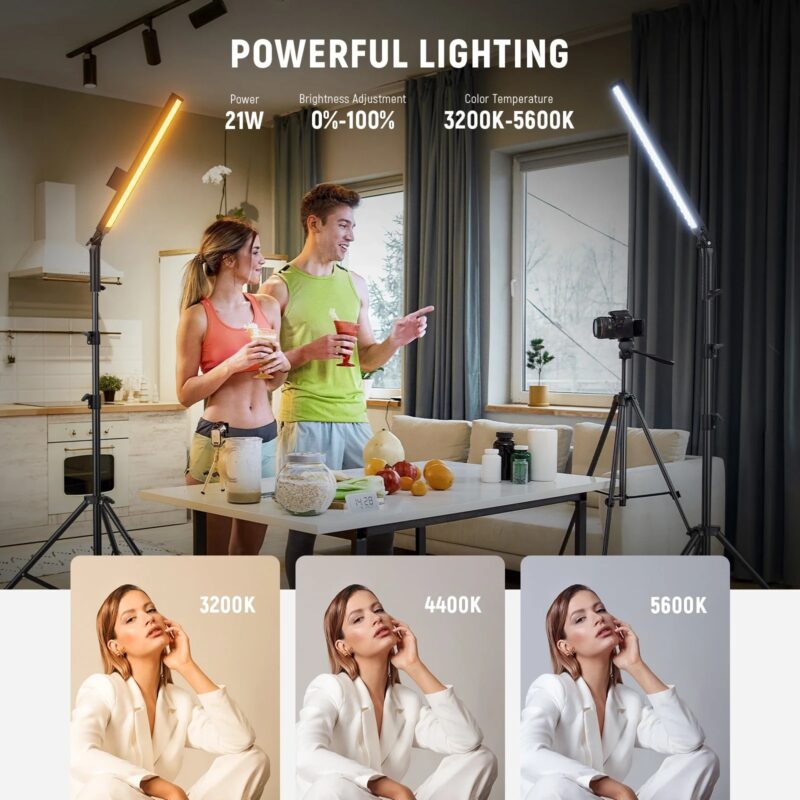 NEEWER Upgraded LED Video Light Stick & 2.4G Remote Kit, 2 Pack Handheld Dimmable 3200K~5600K CRI97+ Video Lights With Stands - Image 3