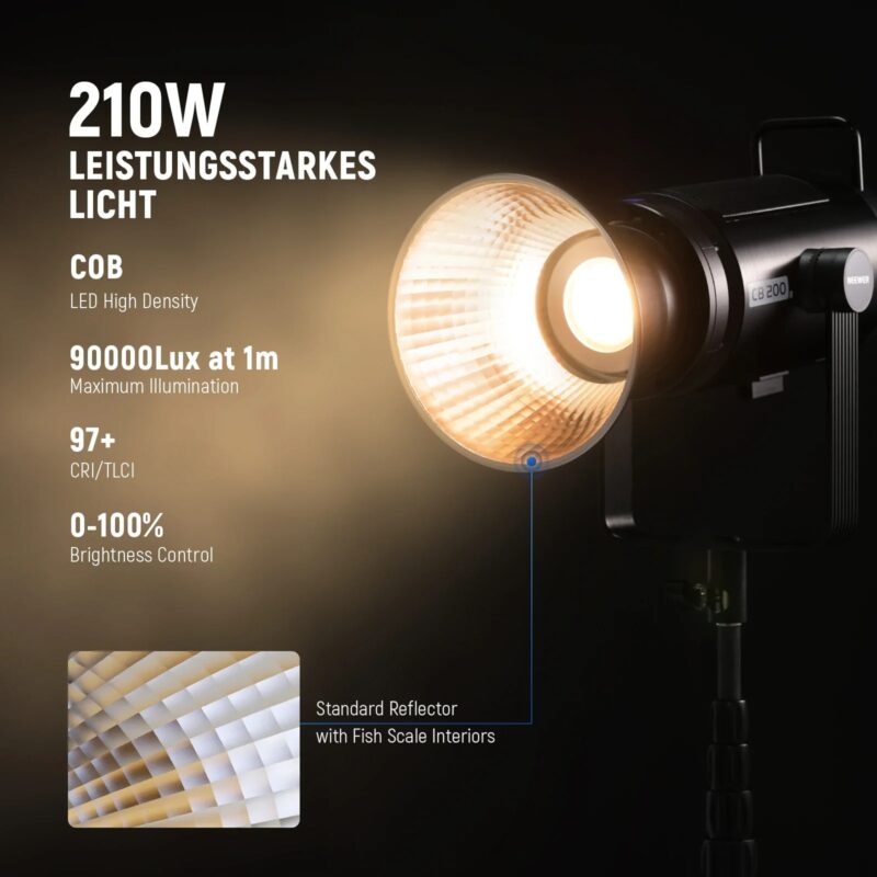 NEEWER CB200B 210W LED Video Light With 2.4G/APP Remote Control, All Metal Bi Color COB Continuous Light With Bowens Mount 90000 - Image 4