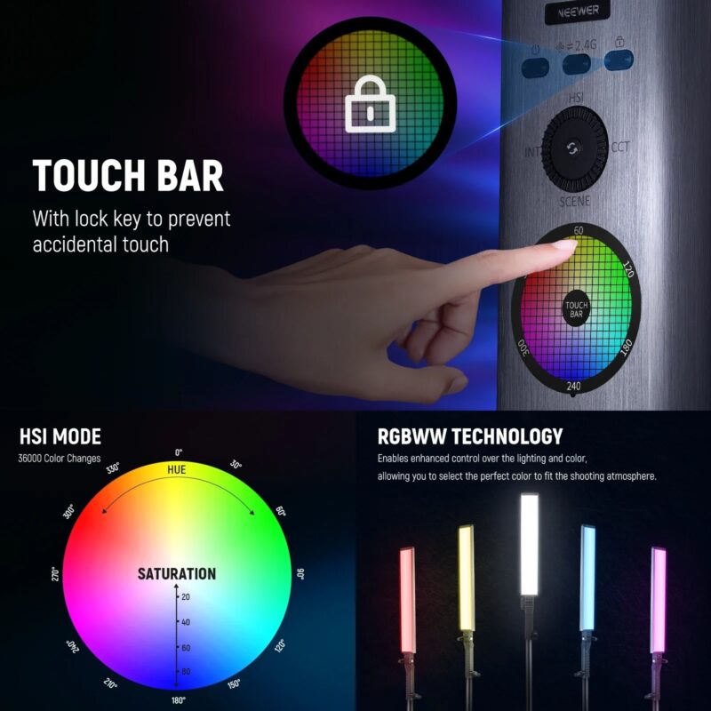 NEEWER RGB Light Wand With 2.4G/APP Control, Upgraded 360° Touchable RGBWW Hue Mixer Photography Handheld LED Video Lighting - Image 5