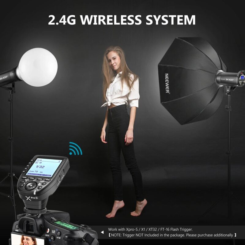 Neewer SK400II Studio Strobe 400W, 2.4G Wireless System GN65 5600K Monolight + Bowens Mount 150W Modeling Lamp Large LCD Panel - Image 7