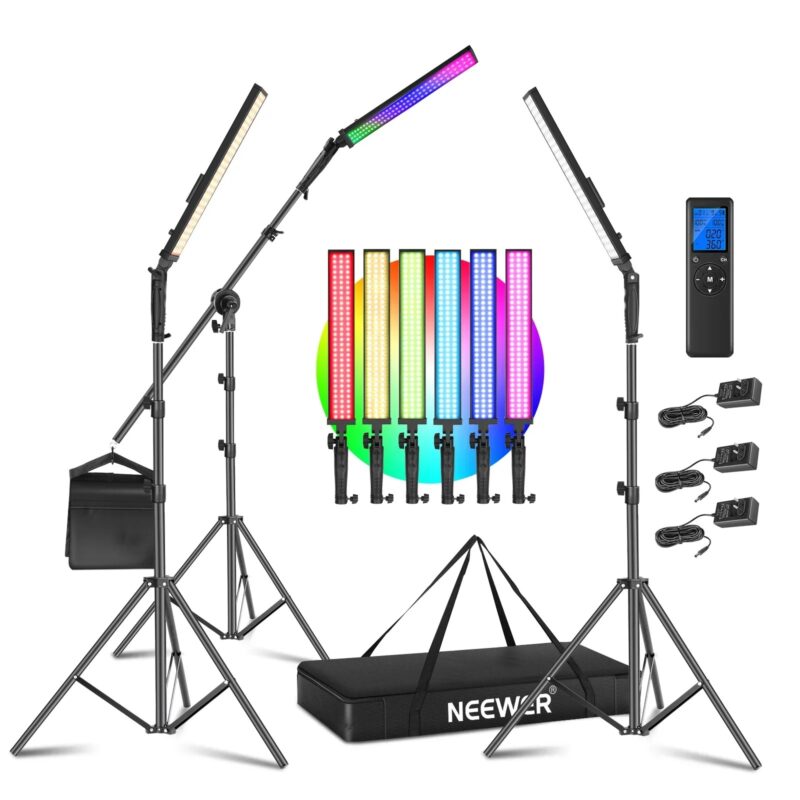 Neewer 2-Pack RGB LED Light Stick Kit, 21W Dimmable 3200K~5600K Bi-Color Handheld Light With 2.4G Remote/Stand/Bag For YouTube - Image 8