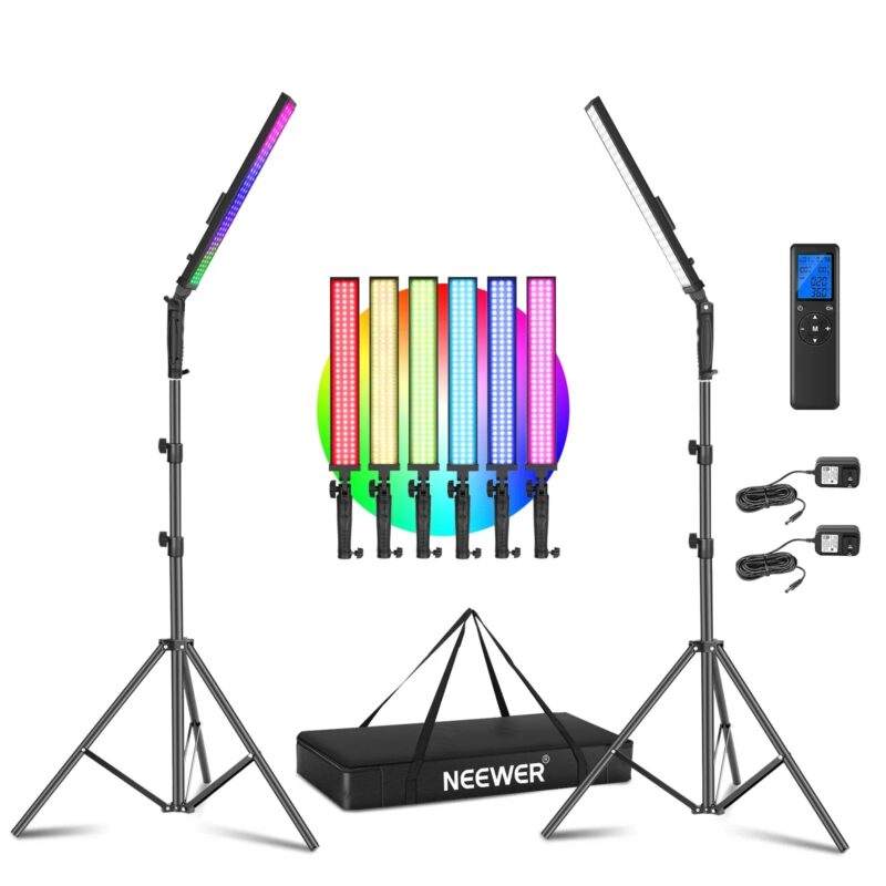 Neewer 2-Pack RGB LED Light Stick Kit, 21W Dimmable 3200K~5600K Bi-Color Handheld Light With 2.4G Remote/Stand/Bag For YouTube - Image 9